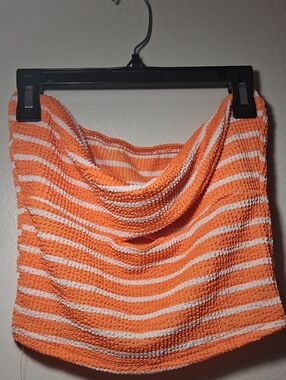 SHEIN Orange and White Striped Knit Tube Top